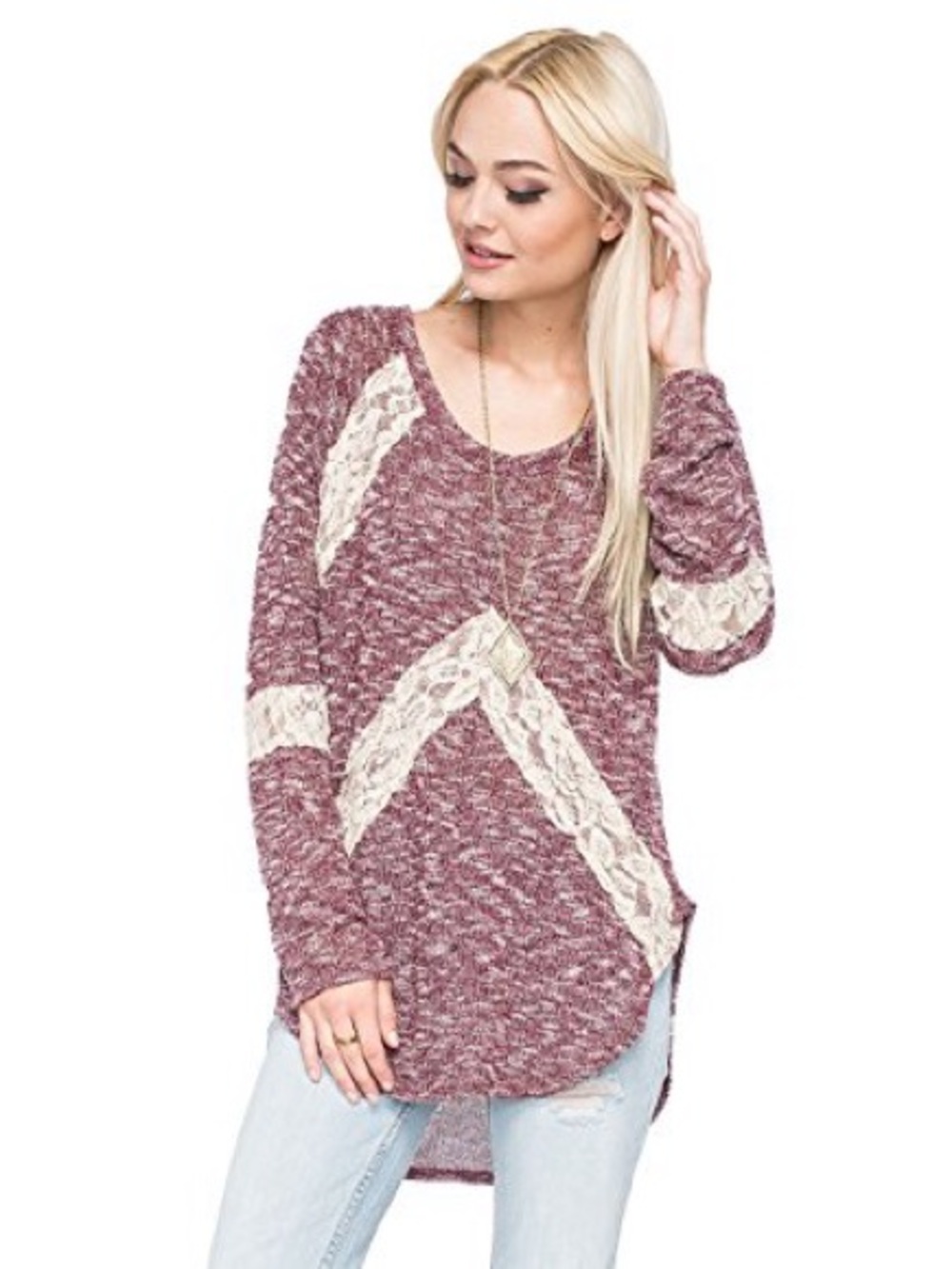 Free People We the Free Lace Boho Knit and Lace Shirt